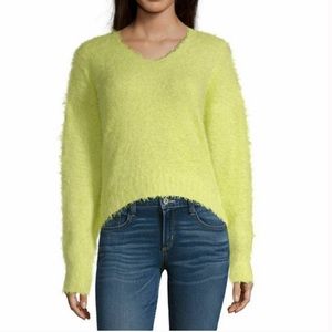 V-Neck Fuzzy, Yellow Sweater